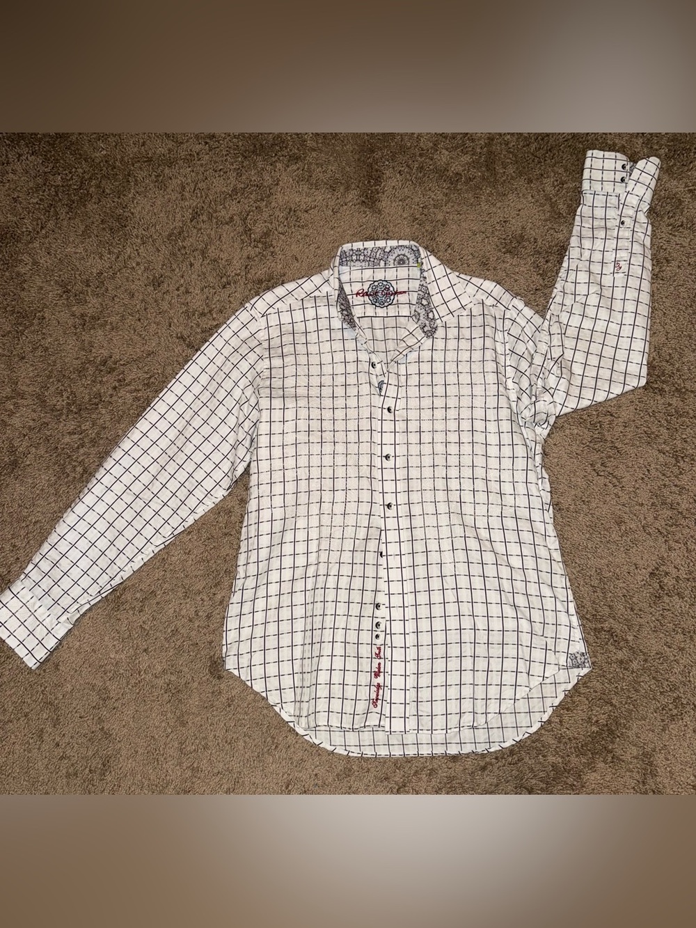 Robert Graham White Shirt with Black Windowpane Check w/ Lace design